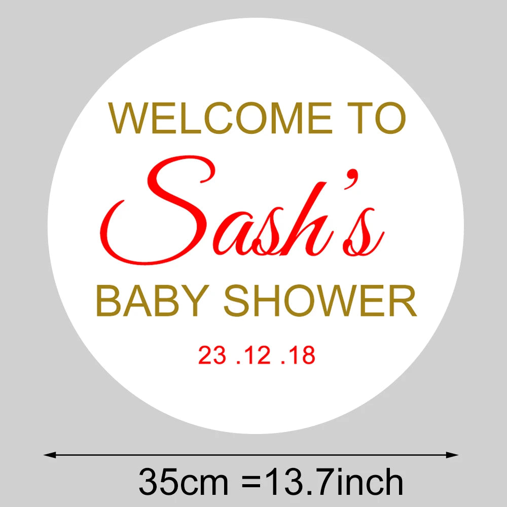 KIMLUD, Round Custom Welcome Sign Board 35x35cm Personalized Welcome Baby Shower Sign for Birthday Decoration Baby Shower Party Decor, Send us Name A / Gold, KIMLUD APPAREL - Womens Clothes