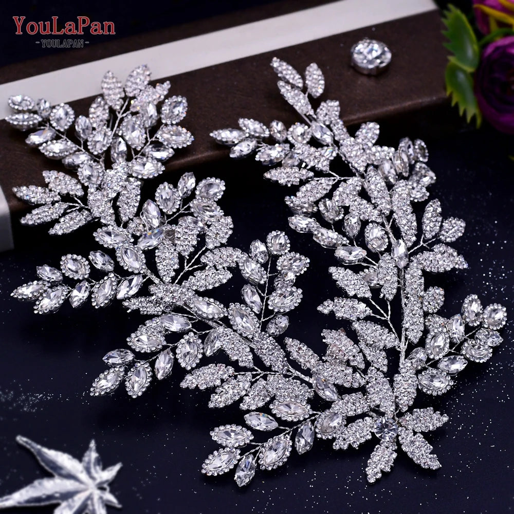 TOPQUEEN HP254 Bridal Side Clip Wedding Tiara Bridal Hairpins Handmade Rhinestone Women Headwear Alloy Flower Bride Headdress