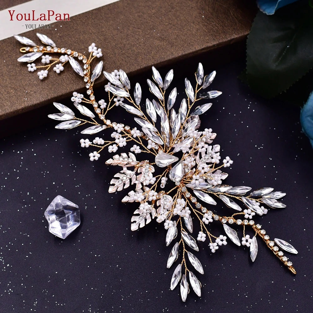 TOPQUEEN HP254 Bridal Side Clip Wedding Tiara Bridal Hairpins Handmade Rhinestone Women Headwear Alloy Flower Bride Headdress