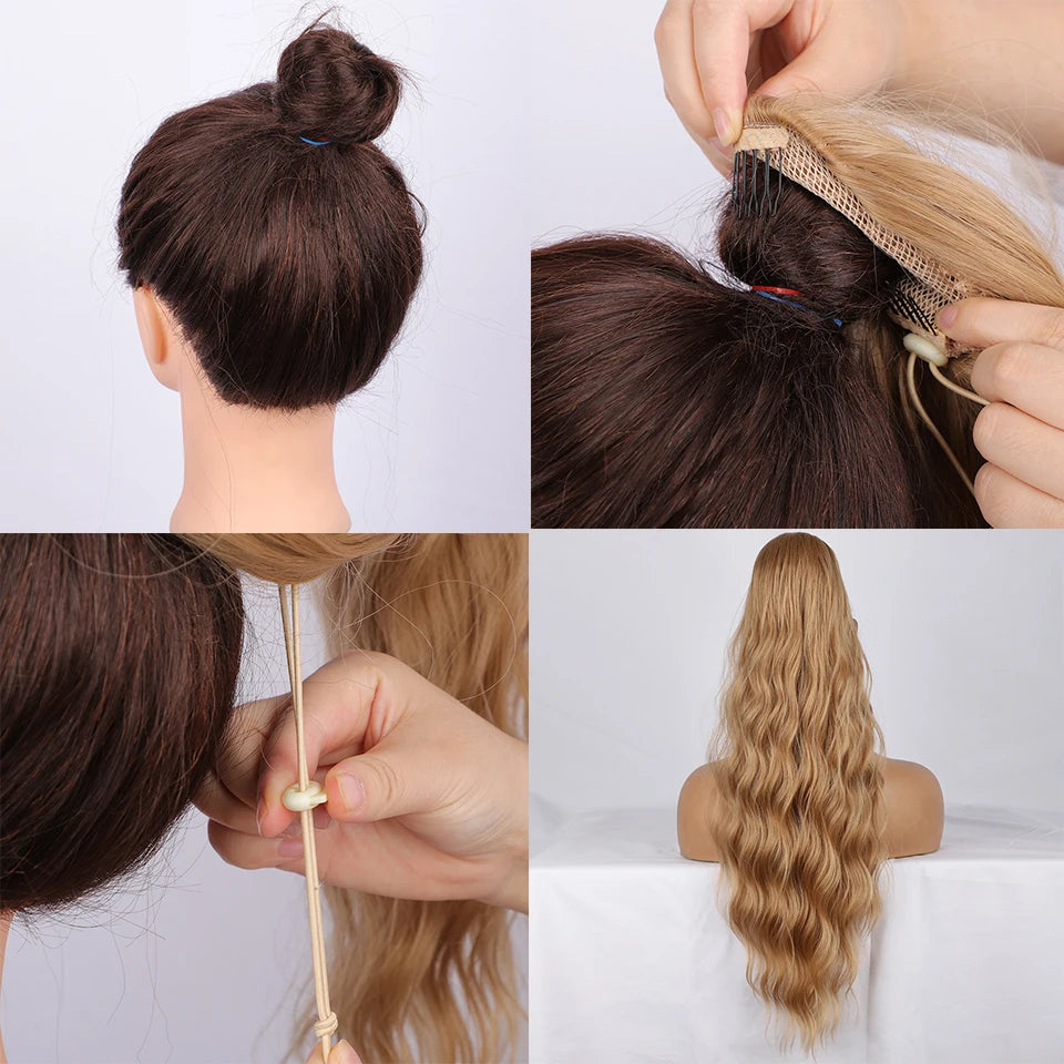 AISI BEAUTY Synthetic Ponytail Extensions for Women Long Wavy Fluffy Synthetic Ponytail Hairpiece Natural Soft Daily Use