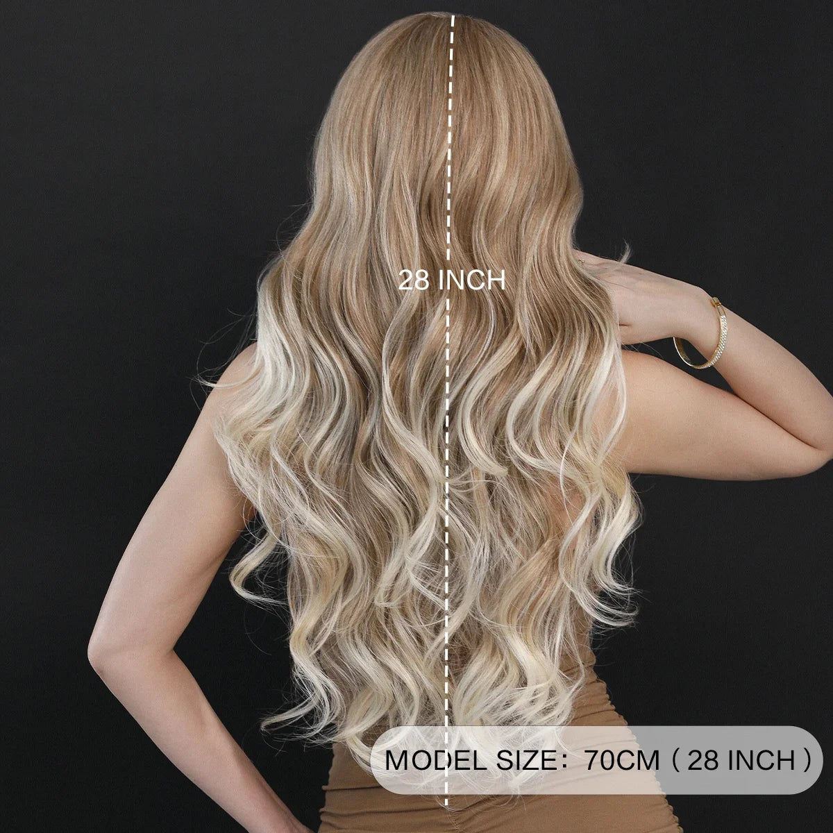 7JHH WIGS 13*4 Lace Front Wig Long Loose Wavy Blonde Wig for Women Synthetic Light Brown Lace Side Bangs Wigs Natural Looking