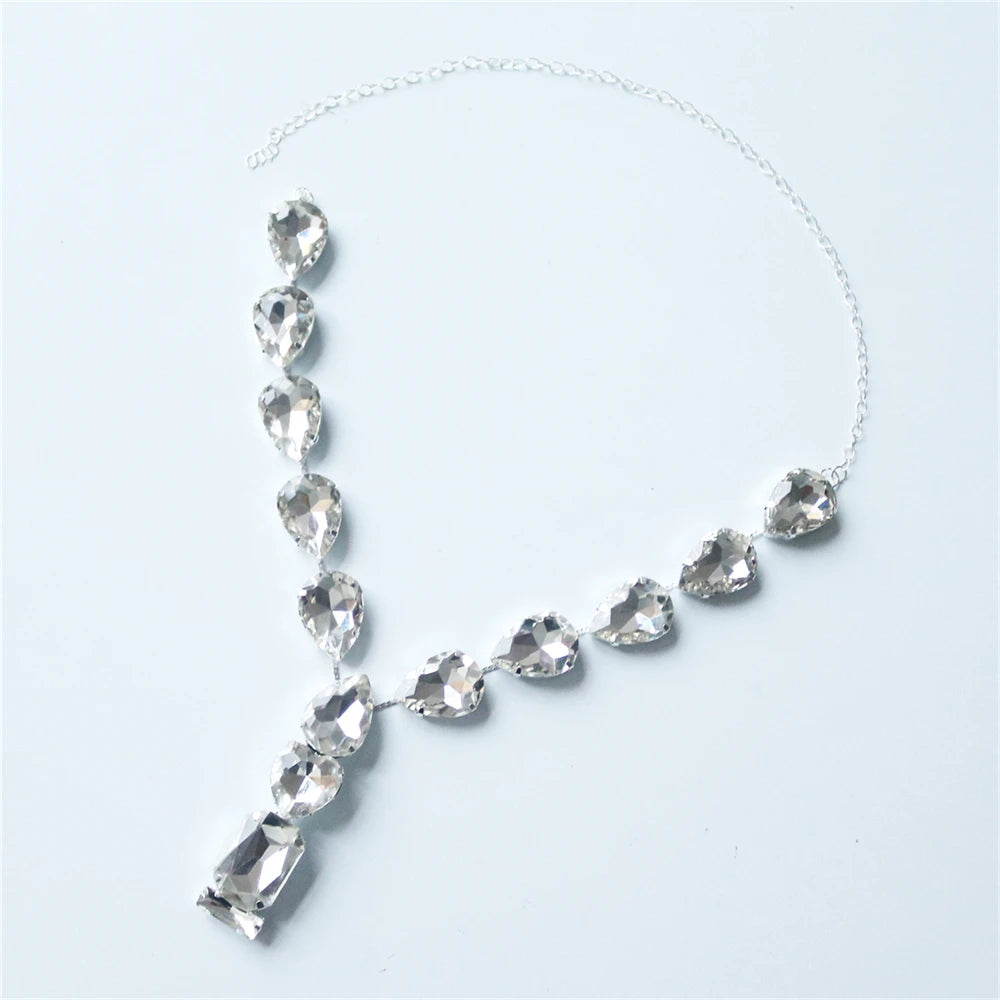 Exaggerated Shiny Big Rhinestone Clavicle Chain Jewelry Women's Fashion Wedding Party Crystal Bride Wearing Accessories