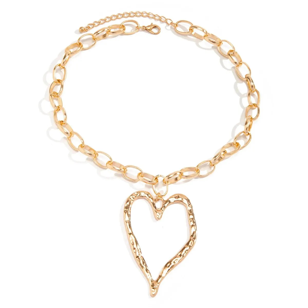 Hip Hop Punk Gold Color Love Heart Pendant Necklace for Women Exaggerated Hollow Out Thick Chain Chokers Y2K Jewelry Accessories