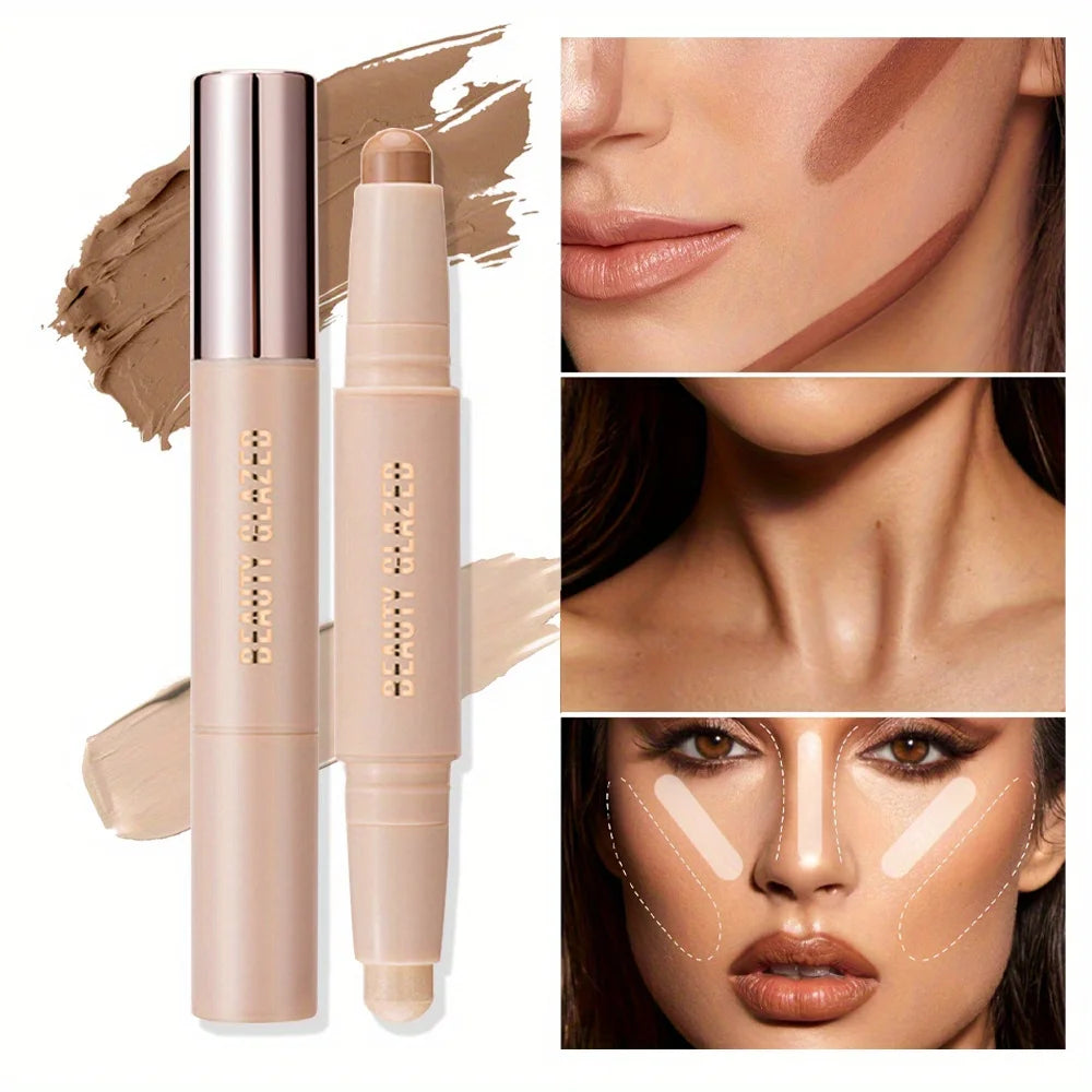 BEAUTY GLAZED Double Head Highlighter and Contour Long-lasting Waterproof Natural Facial Nose Shadow Contour Face stick