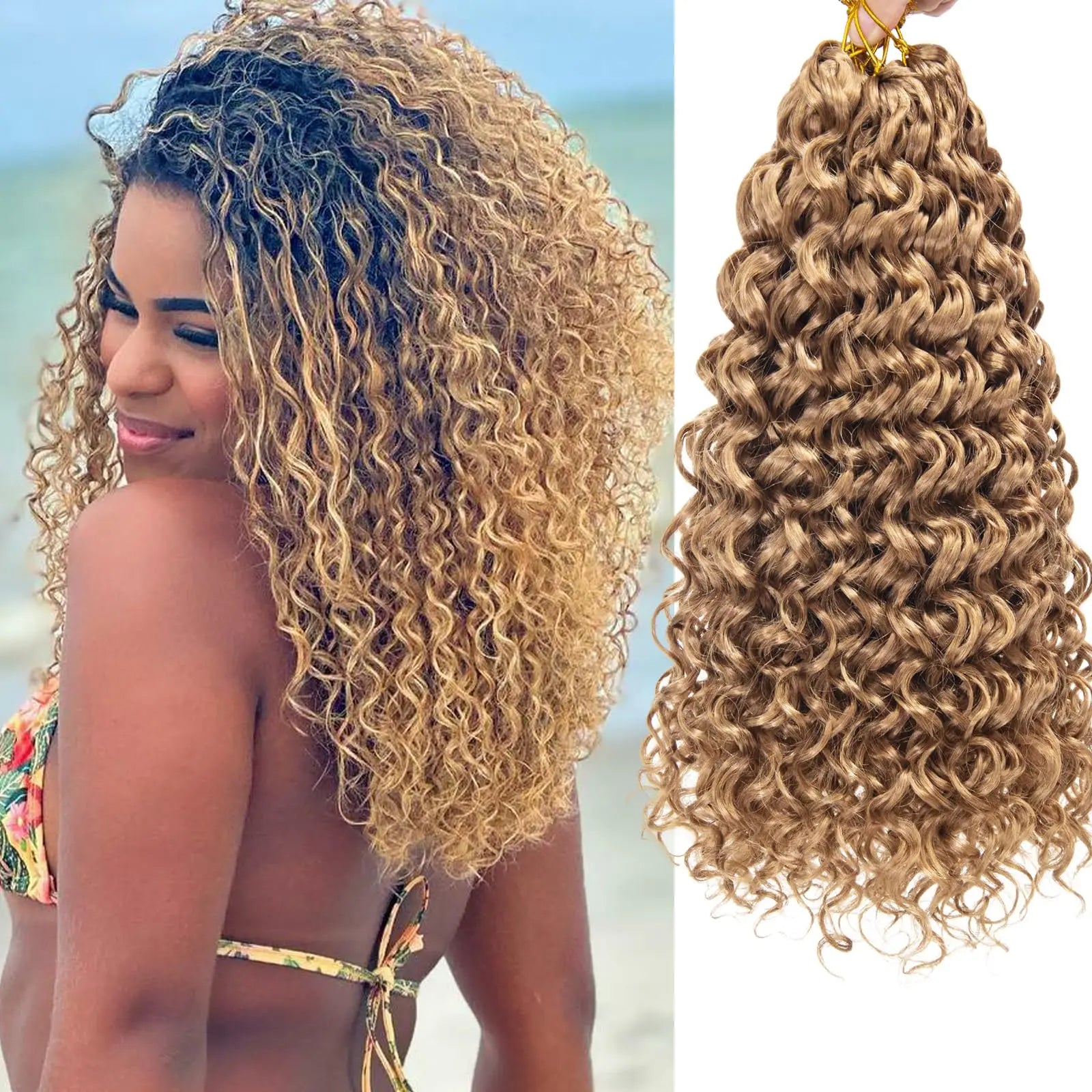 KIMLUD, Crochet hair GoGo Curl for Black Women Short Beach Curl Bohemian Crochet Braids Natural Black Deep Wave Braiding hair Extensions, 27 / 24inches / 1Pcs/Lot, KIMLUD APPAREL - Womens Clothes