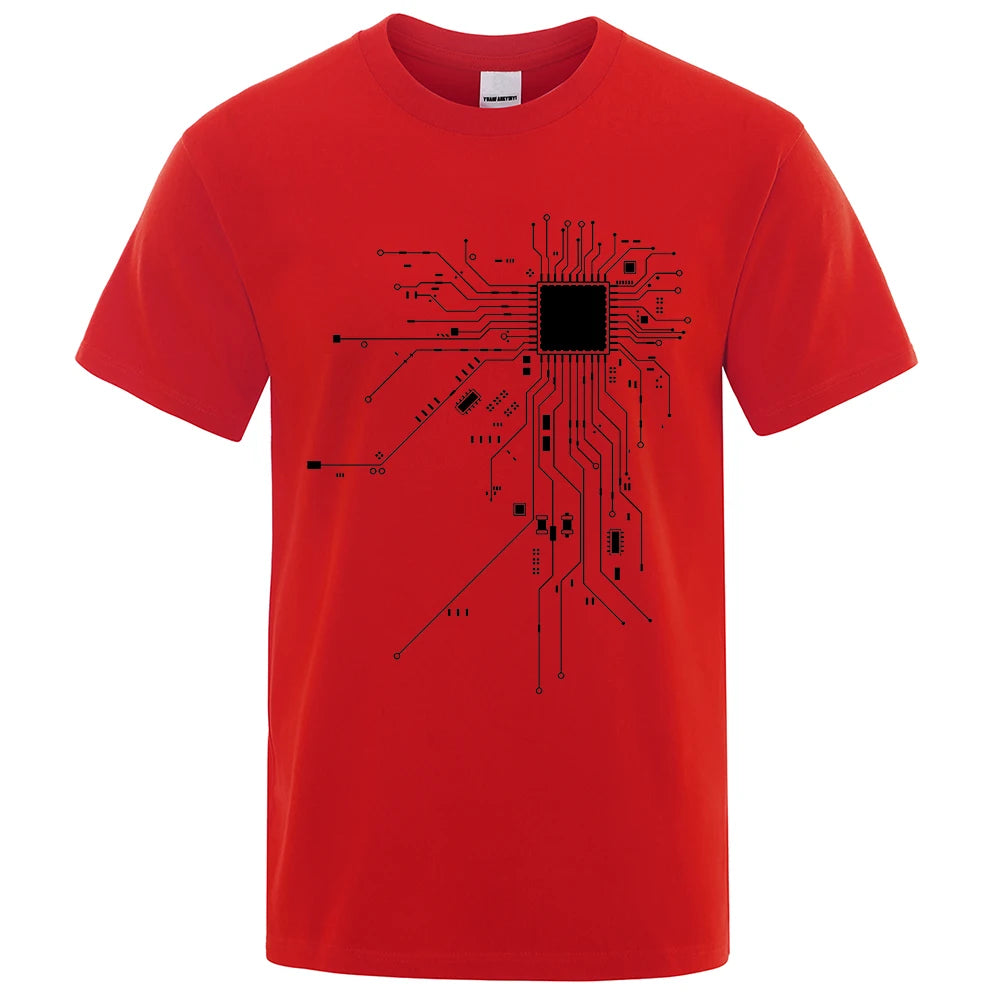 KIMLUD, CPU Processor Circuit Diagram T Shirt Men Summer Cotton T-shirt Men's Funny Tops Fashion Tees Homme Brand Unisex Clothes C99, Red / M, KIMLUD APPAREL - Womens Clothes