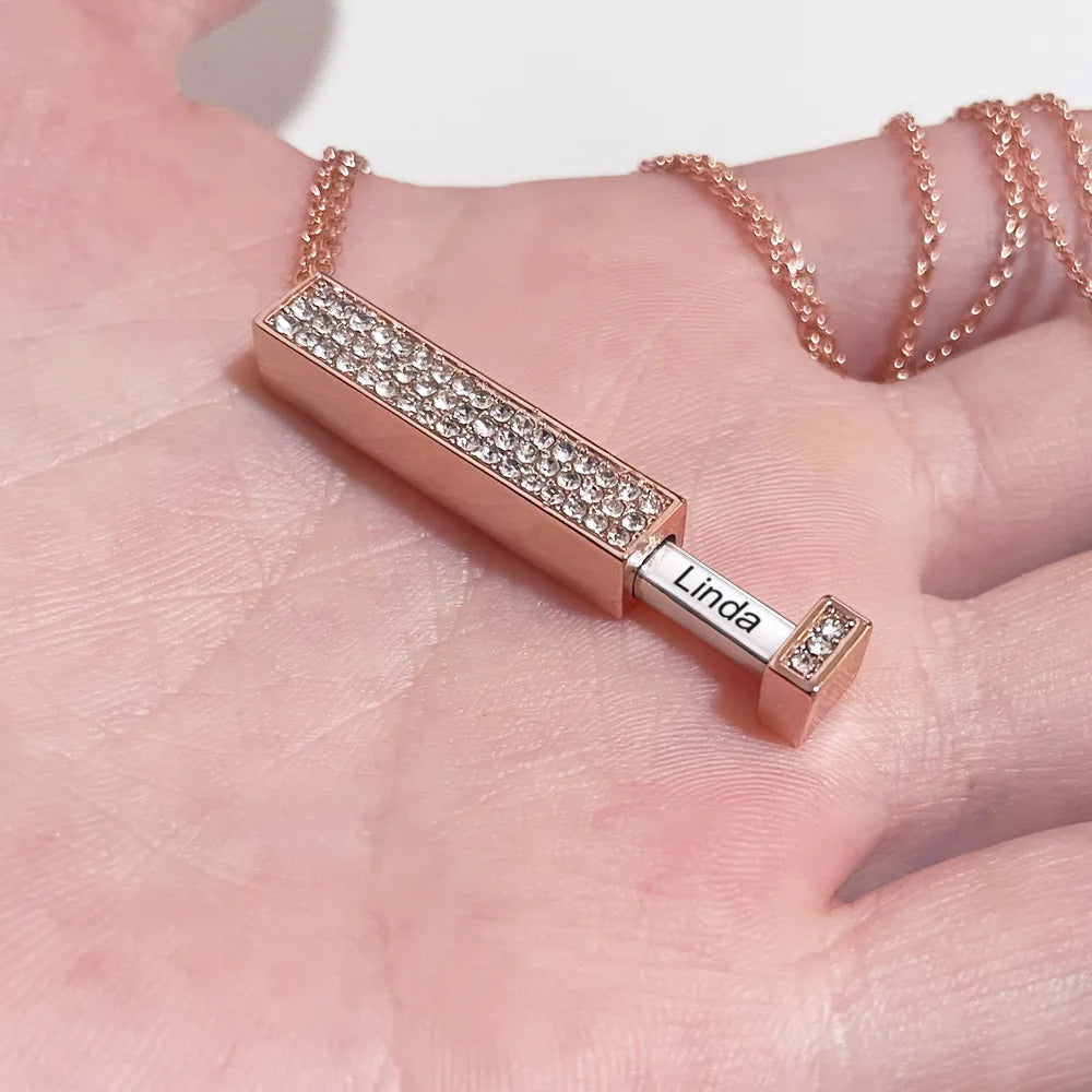 KIMLUD, Personalized Vertical Bar Engraved Name Necklace With Diamond 3D Bar Custom  Jewelry Pull necklace Jewelry for Women Gift, KIMLUD Womens Clothes