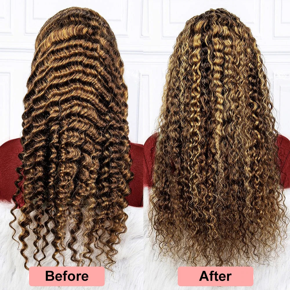 4/27 Ombre Curly Highlight Wig Human Hair Preplucked 7x5 Lace Closure Glueless Wigs Human Hair Deep Wave Ready To Wear For Women