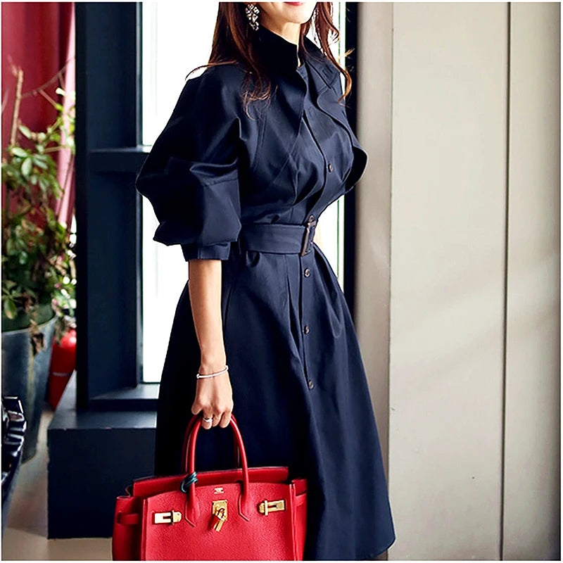 Women's Trench Coat with Sashes, Long Sleeve, Elegant, Whole Colored, Work Wear, Spring, Autumn, SL102