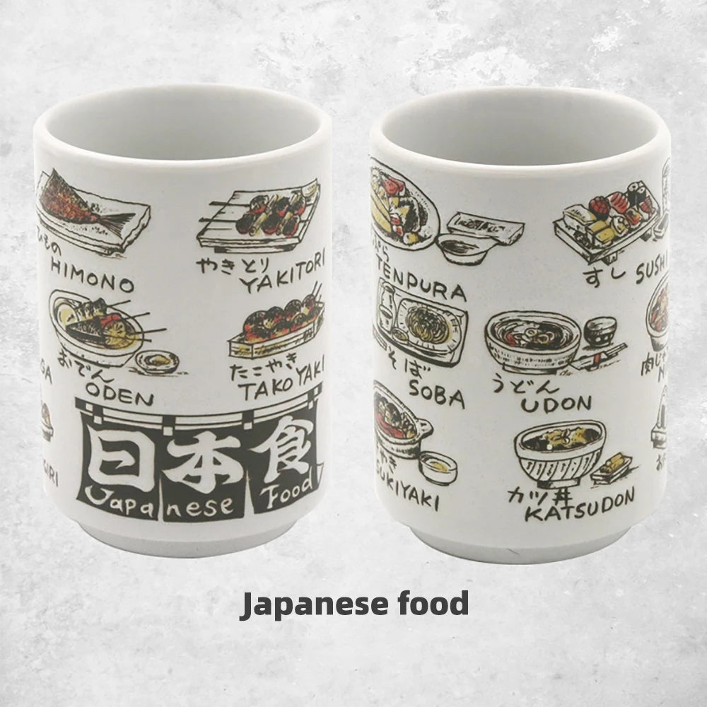 Japanese Impression Ceramic Mugs 300ml Tea Wine Sushi Sake Cup Funny Family Restaurant Decoration Travel Gift for Friends - KIMLUD