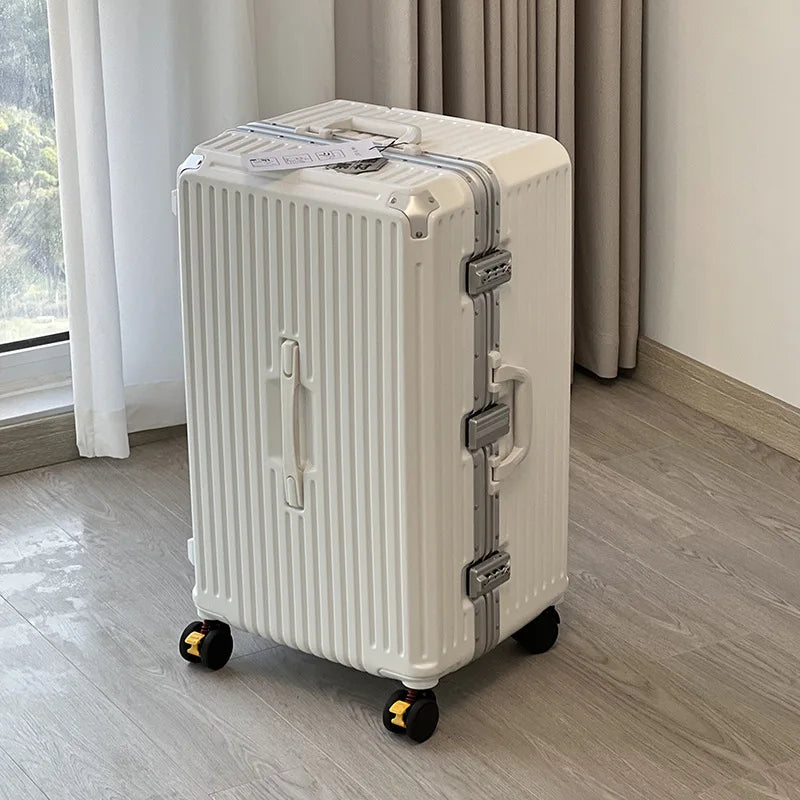 sushimu Suitcase Wide Handle Travel Suitcase Men 20 24 26 Carry-On Luggage Women PC Aluminum Frame Trolley Case - KIMLUD