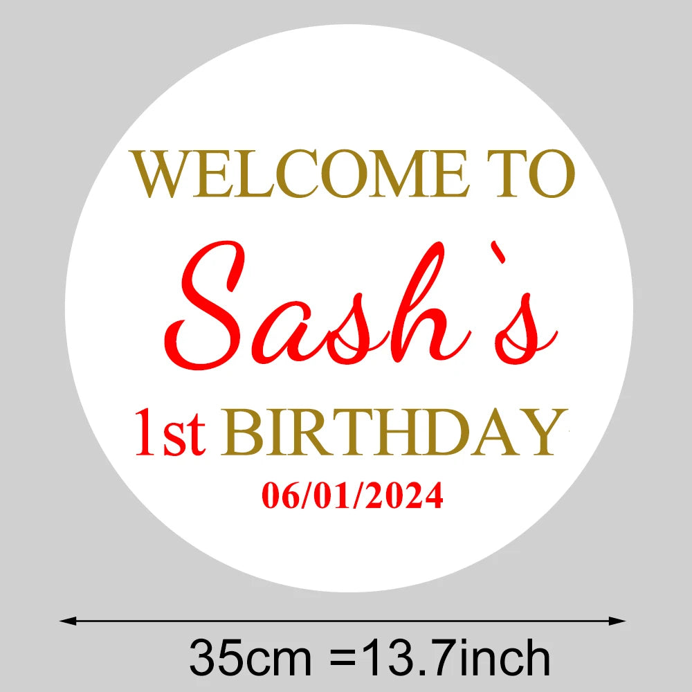 KIMLUD, Round Custom Welcome Sign Board 35x35cm Personalized Welcome Baby Shower Sign for Birthday Decoration Baby Shower Party Decor, Send us Name E / Silver, KIMLUD APPAREL - Womens Clothes