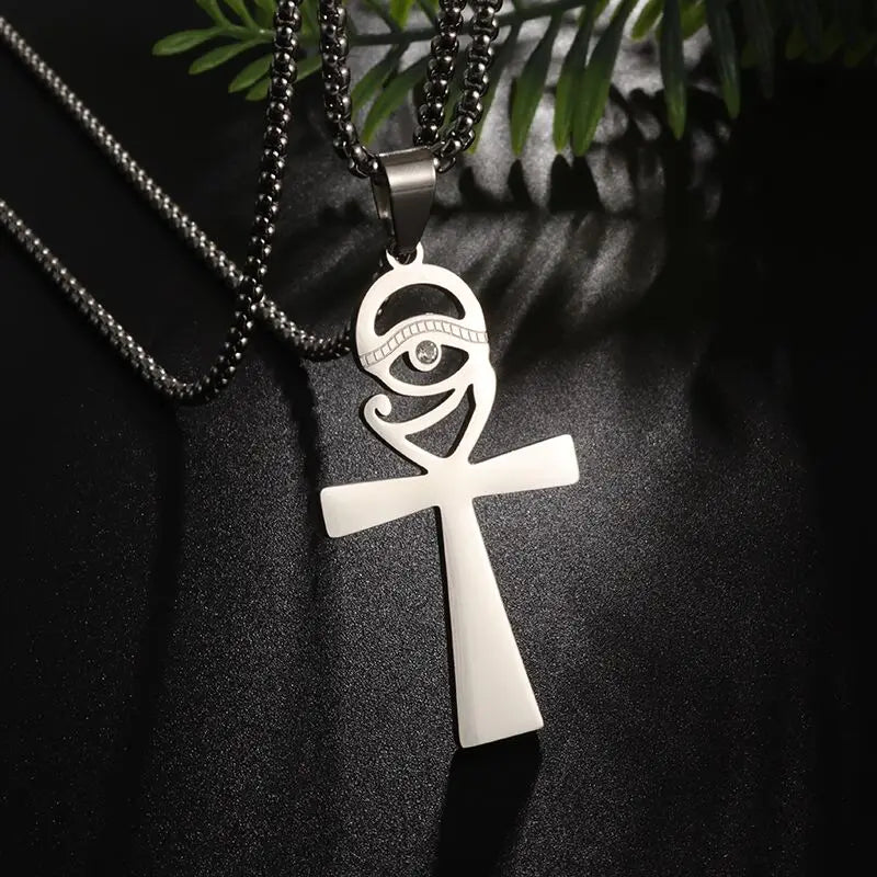 KIMLUD, Fashion Classic Vintage Egypt Ancient Ankh Cross Pendant Necklace for Men Trend Punk Women Glamour Jewelry, AL19537-Silver, KIMLUD APPAREL - Womens Clothes