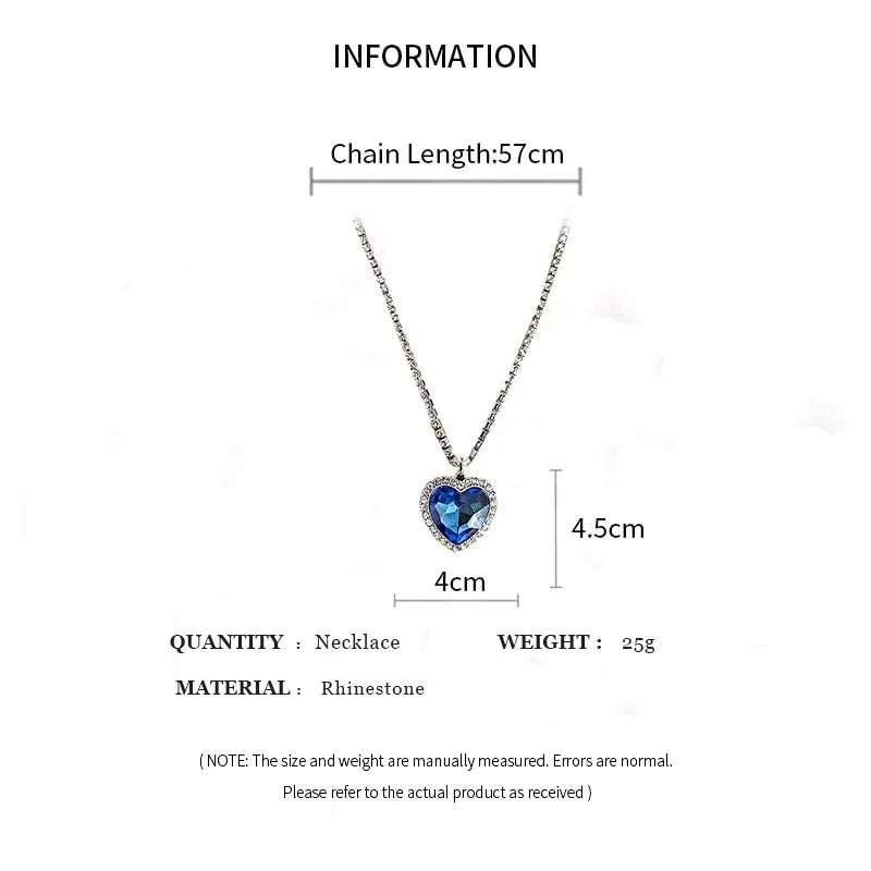 Heart of Ocean Blue Heart Necklaces for Women Rhinestone Crystal Long Chain Necklaces Love Forever Jewelry For Party Gifts