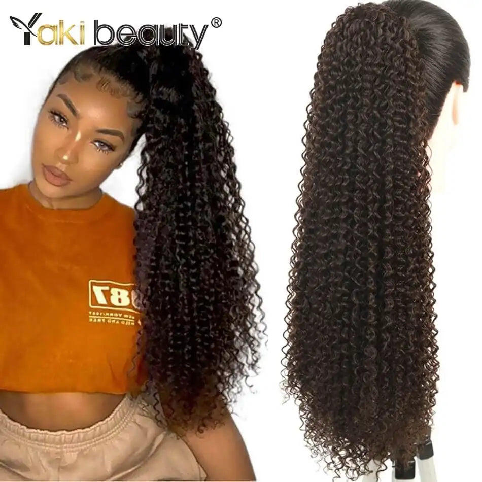 Synthetic Long Kinky Curly Ponytail 24inch Drawstring Ponytail Chip-In Hair Extension MT4/27# Wrap Around Ponytail