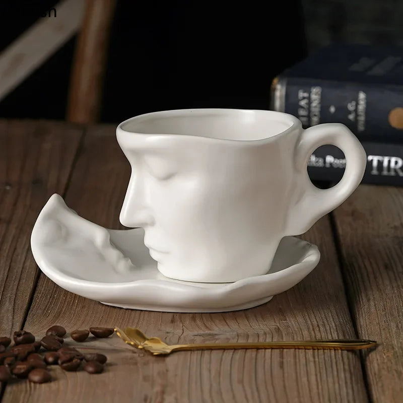 Face Kiss Mug Couple Ceramic Water Cup Afternoon Tea Coffee Cup and Saucer Set Milk Tea Cups Breakfast Cups Milk Mugs Drinkware