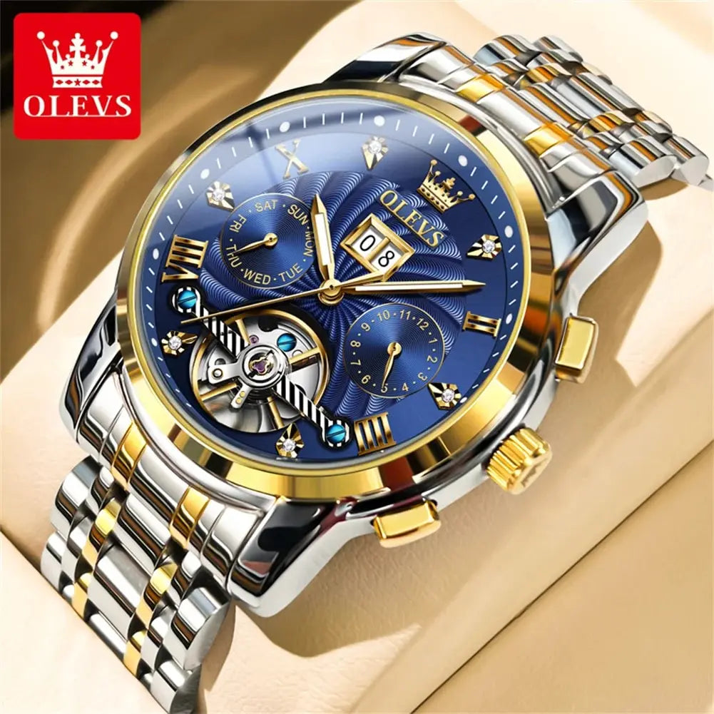 OLEVS 9910 Tourbillon Automatic Watch for Men Luxury Skeleton Men's Mechanical Wristwatch Stainless Steel Top Original Man Watch
