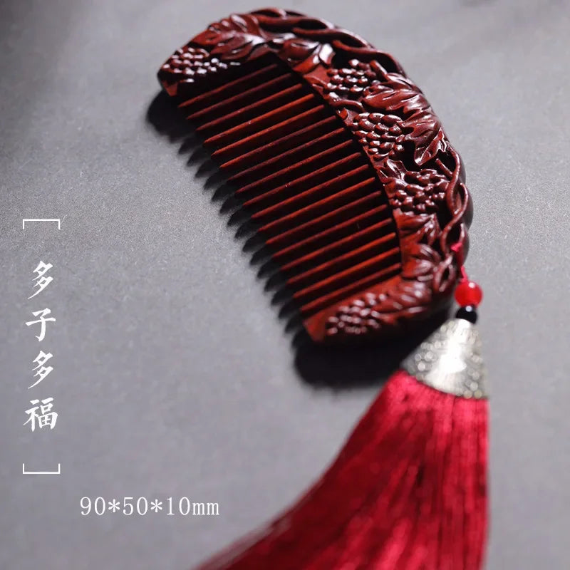 Natural Rhinoceros Horn Small Leaf Red Sandalwood Carved Wood Comb Retro Style Massage Comb Gifts with comb - KIMLUD