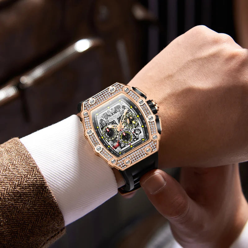 Unique Fashion Design Diamond Inlaid Men's Watch ONOLA Luxury Full-automatic Mechanical Waterproof Tape Watches Men clock