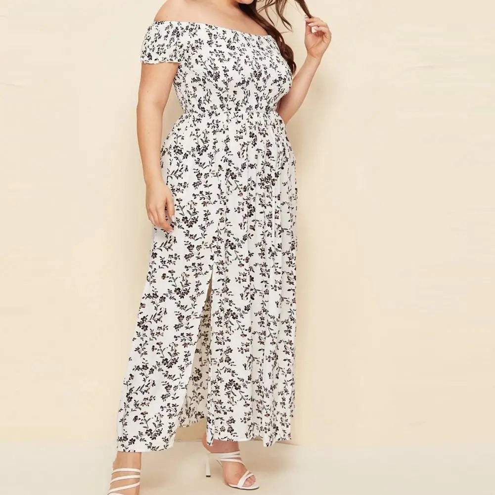 Plus Size Maxi Dress Elastic Chest Wrapped Fine Sewing Long Dress Bohemia Style Off Shoulder Long Dress