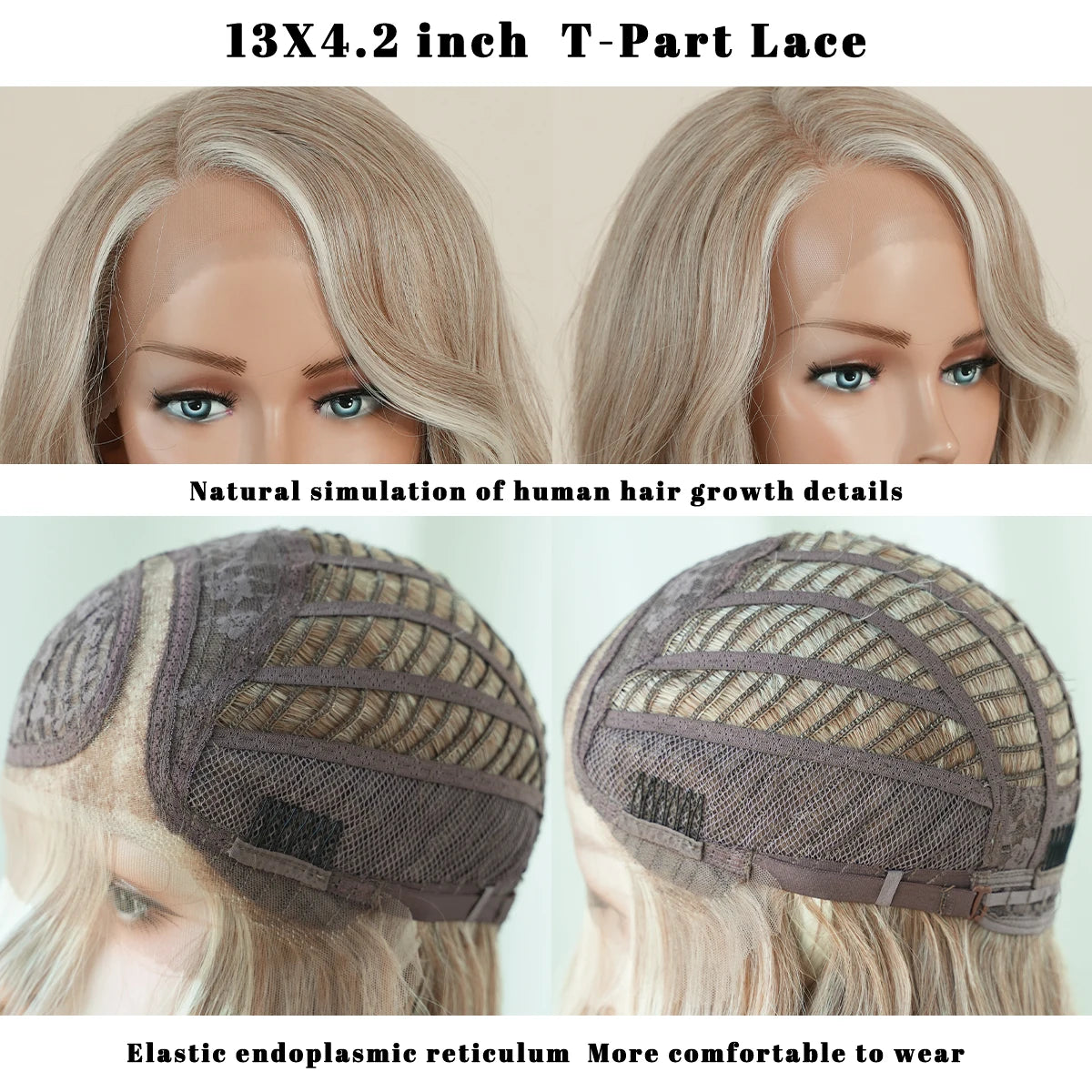 7JHH WIGS 13*4 Lace Front Wig Long Loose Wavy Blonde Wig for Women Synthetic Light Brown Lace Side Bangs Wigs Natural Looking