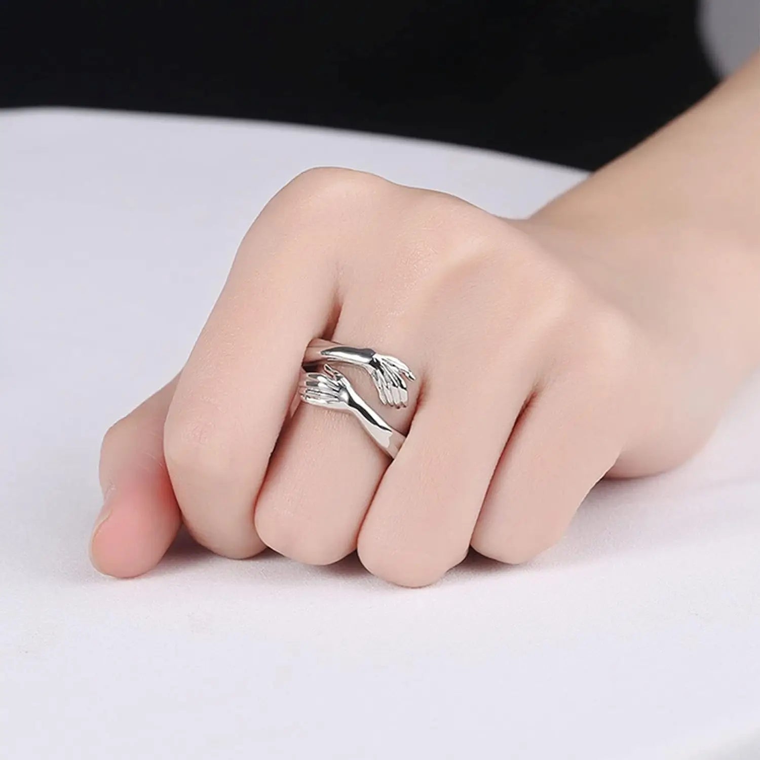 KIMLUD, Creative Hugging Metal Ring Adjustable Open End Finger Jewellery for Women Men Fashion Wedding Party Valentine's Day Gifts, KIMLUD Womens Clothes