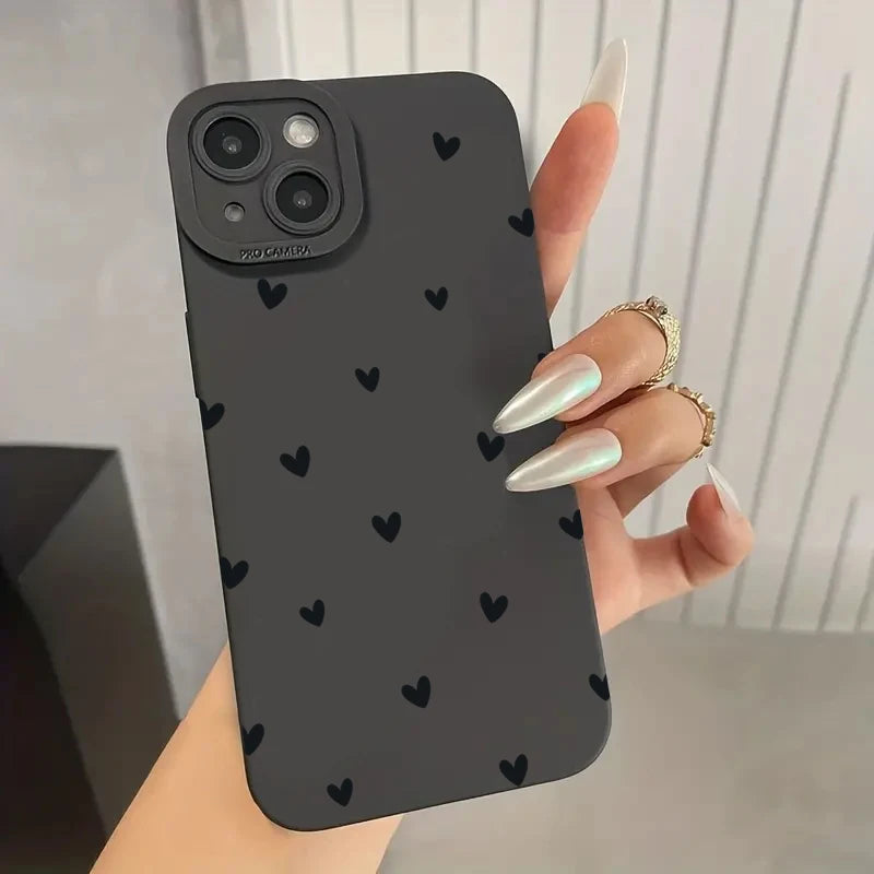 Black Love Heart Phone Case For iPhone 16 14 15 13 12 11 Pro Max X XR XS 7 8 15 16 Plus SE 2020 Shockproof Silicone Soft Cover