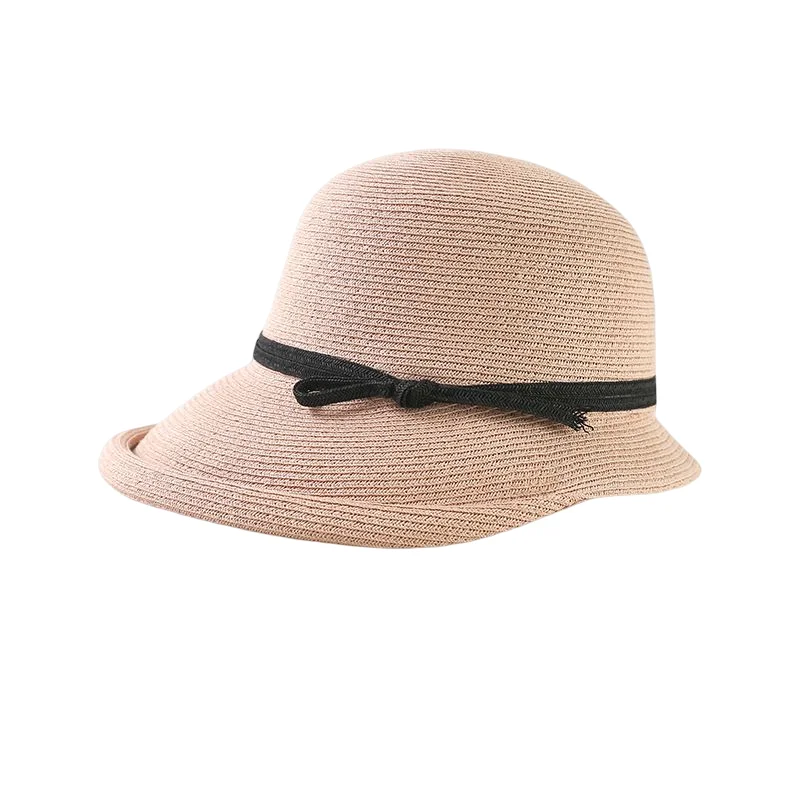 KIMLUD, Hepburn Style Straw Hat Women Age Reduction Face Small Curly Edge SunHat Female Summer Beach Hat Japan Holiday Party Cap UPF50+, Pink / CHINA, KIMLUD APPAREL - Womens Clothes