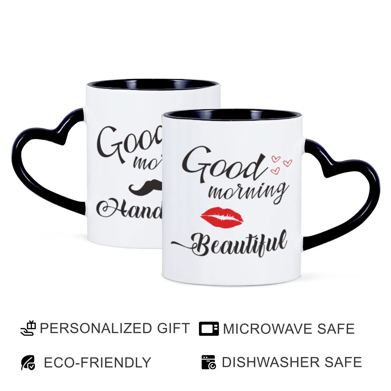 2pc 11oz Good Morning Beautiful Handsome Ceramic Coffee Mug Couples Sets Funny His Her Gifts Husband Wife Anniversary Presents