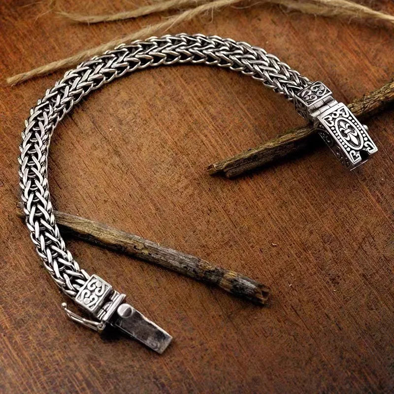 KIMLUD, New Silver Color Hand Woven Rope Twists Pattern Fashion Bracelets for Women Men Retro Couple Jewelry, KIMLUD Womens Clothes