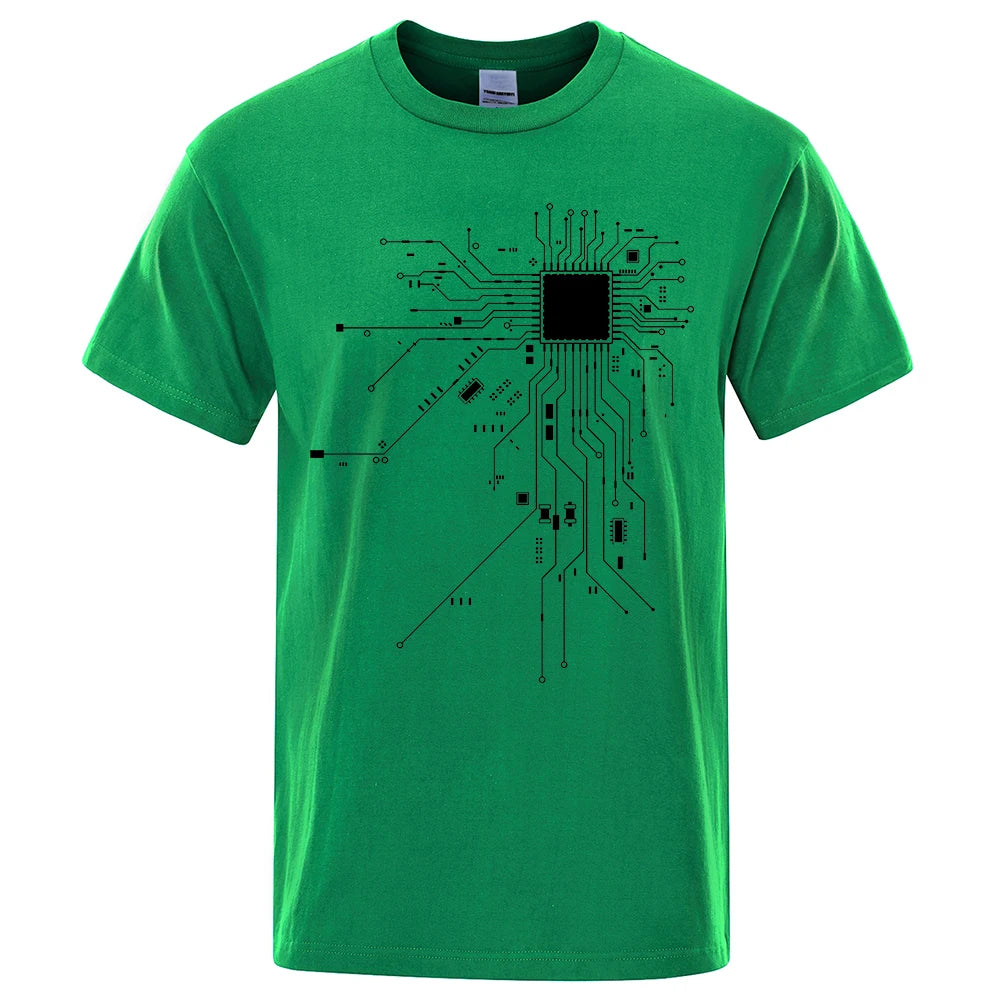 KIMLUD, CPU Processor Circuit Diagram T Shirt Men Summer Cotton T-shirt Men's Funny Tops Fashion Tees Homme Brand Unisex Clothes C99, Green / XL, KIMLUD APPAREL - Womens Clothes