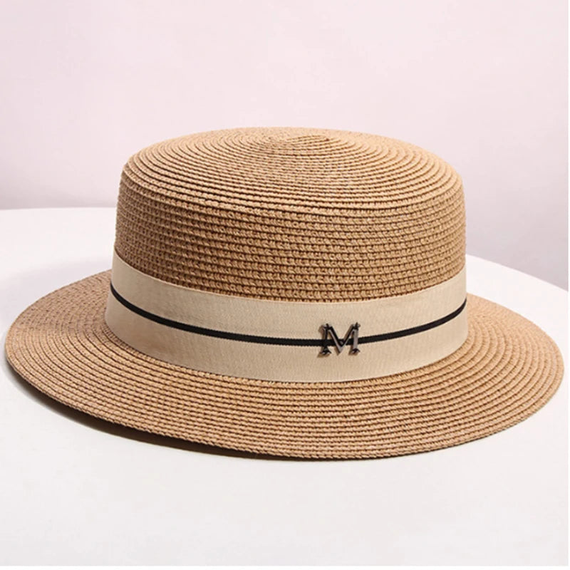 KIMLUD, Hat For Women Panama Hat Summer Beach Hat Female Casual Lady Girls Flat Brim Straw Cap Girls Sun Hat Chapeu Feminino, Khaki / 56-58cm, KIMLUD APPAREL - Womens Clothes