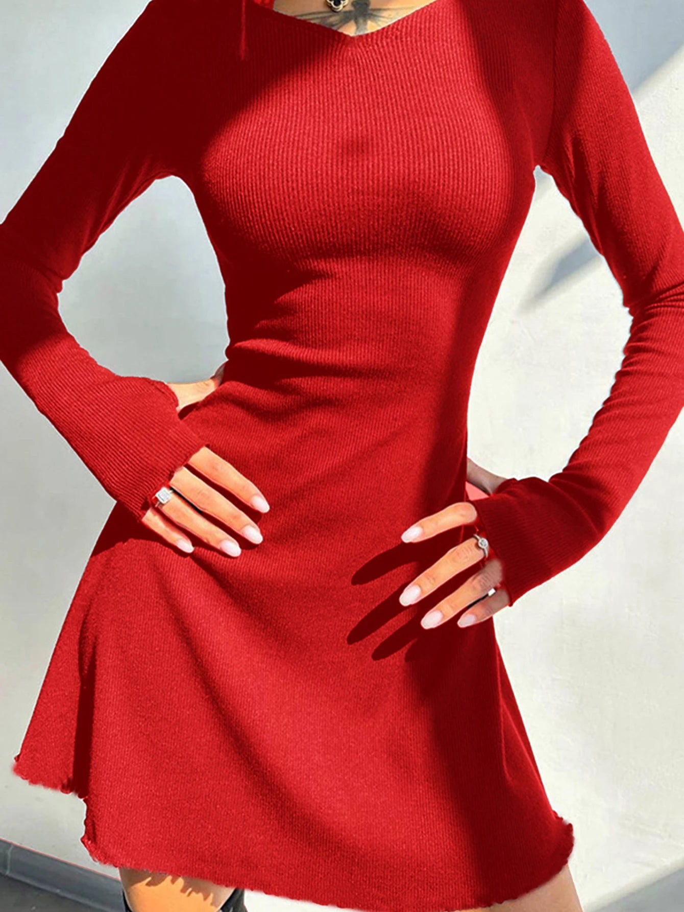 Women's Sexy Club Long Sleeve Mini Bodycon Dress Suitable For Nightclub, Family Party, Vacation, Leisure