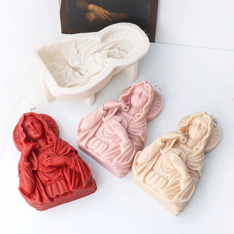 Large Size Virgin Mary Bust Sculpture Candle Silicone Mold DIY Abstract Madonna Statue Gypsum Candle Resin Mould Religious Decor - KIMLUD