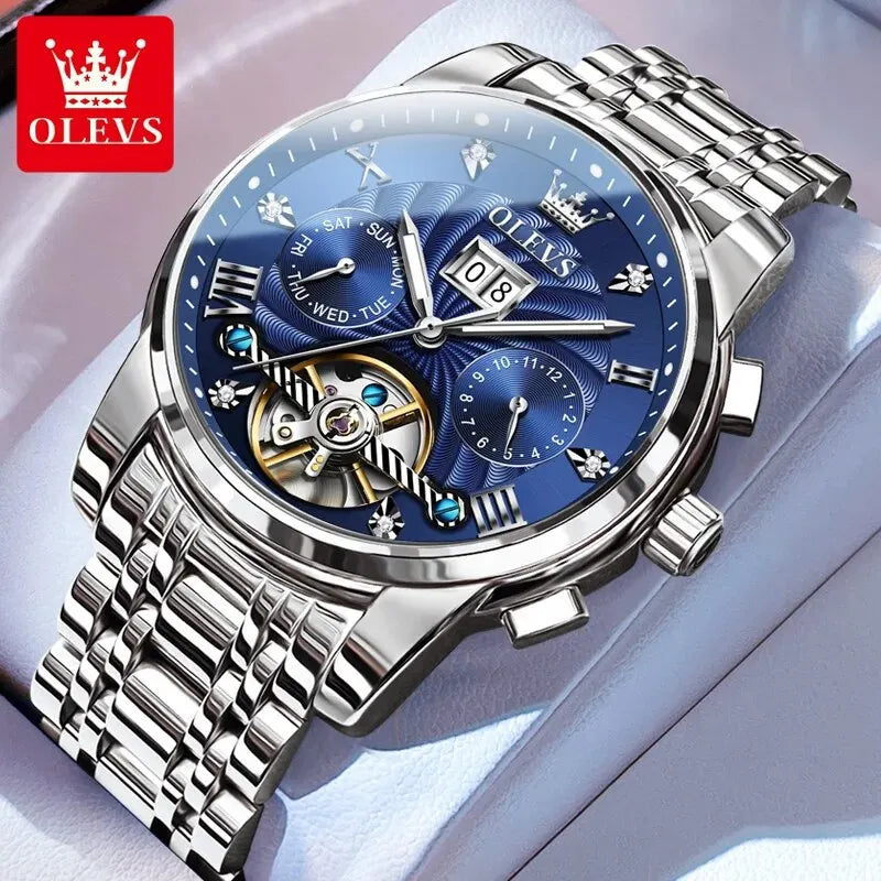 OLEVS 9910 Tourbillon Automatic Watch for Men Luxury Skeleton Men's Mechanical Wristwatch Stainless Steel Top Original Man Watch