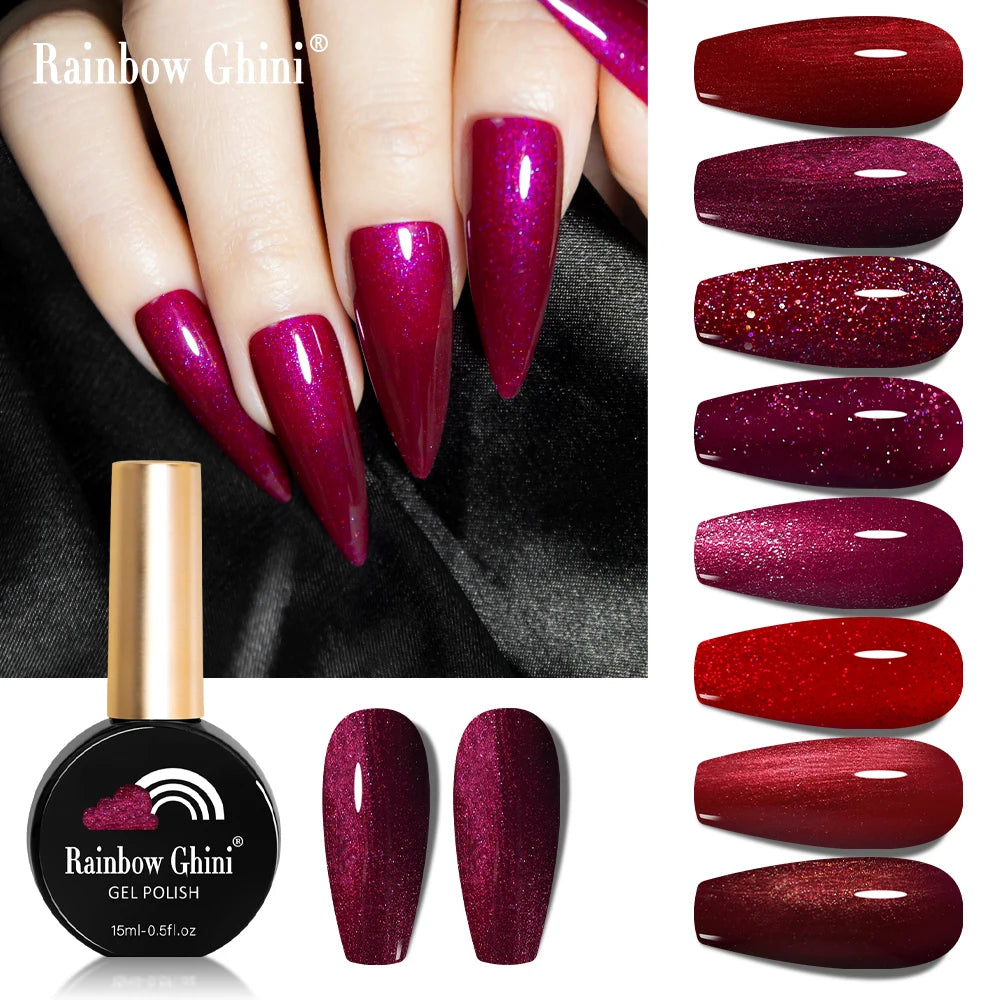 Rainbow Ghini 15ml Glitter Dark Red Gel Nail Polish Semi-Permanent Varnish UV Pale Red Nail Gel Art Supplies for Professionals