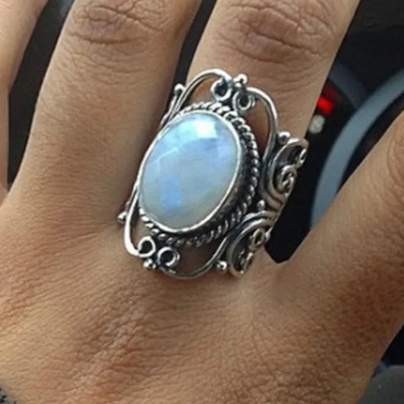 Trendy New Design Electroplated Openwork Moonstone Ring Fashion Punk Street Style For Women Girls Party Jewelry s