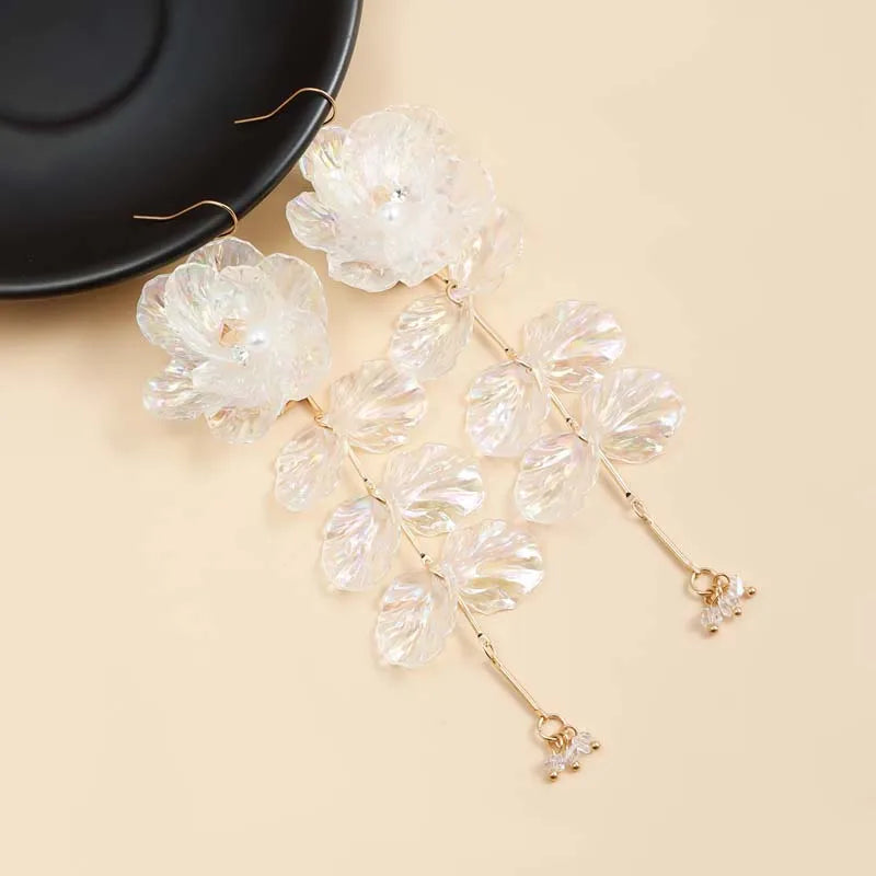 Creative Punk Flower Tassel Collar Necklaces for Women Elegant Crystal Colorful Petal Pendant Necklace Wedding Jewelry Set Gifts