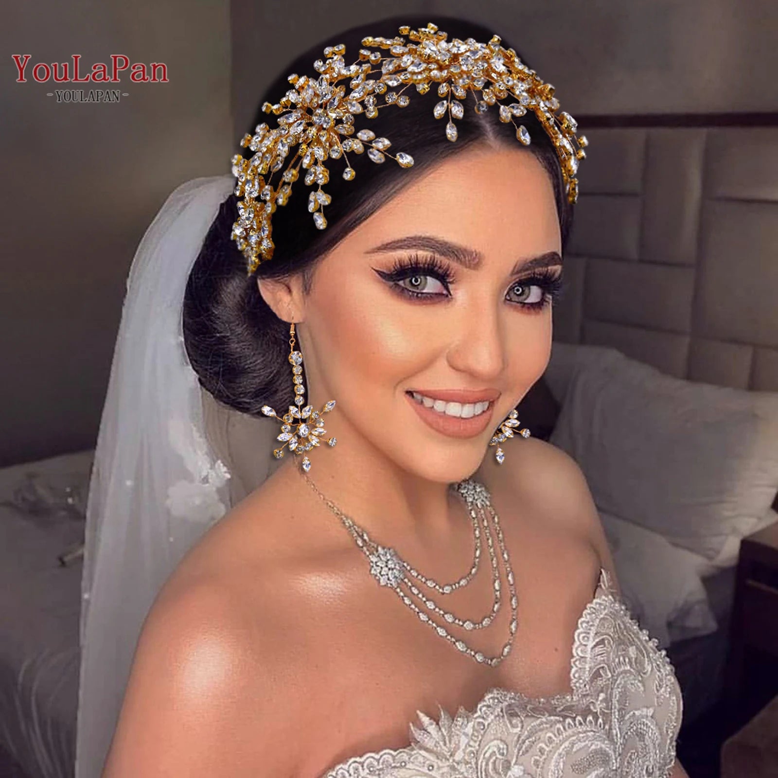 YouLaPan HP389 Bridal Tiara Rhinestone Woman Headband Wedding Hair Accessory Pageant Headwear Silver Gold Color Bride Headpiece