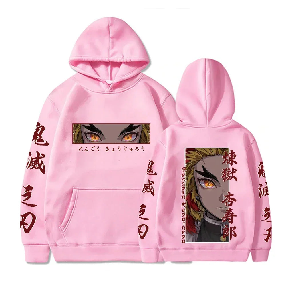 KIMLUD, Hot Anime  Demon Slayer Hooded Rengoku Kyoujurou Eyes Graphic Print Autumn Winter Men Women Casual Sweatshirt Plus Size Hoodie, KIMLUD Womens Clothes