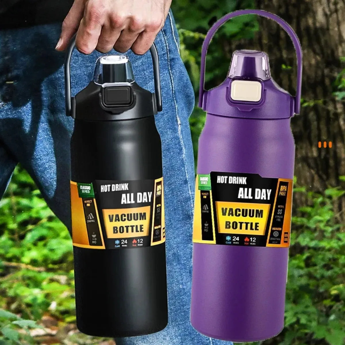 Portable Thermos with Straw Outdoor Sport 304 Stainless Steel Thermal Mug Tumbler Travel Outdoor Vacuum Flasks Hot Water Bottle