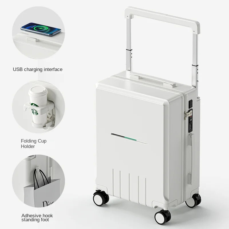 2025 New Wide Handle Suitcase Luggage with USB Cup Holder Unisex 20" 24" Suitcase Trip Cabin TSA Customs Password Trolley Case - KIMLUD