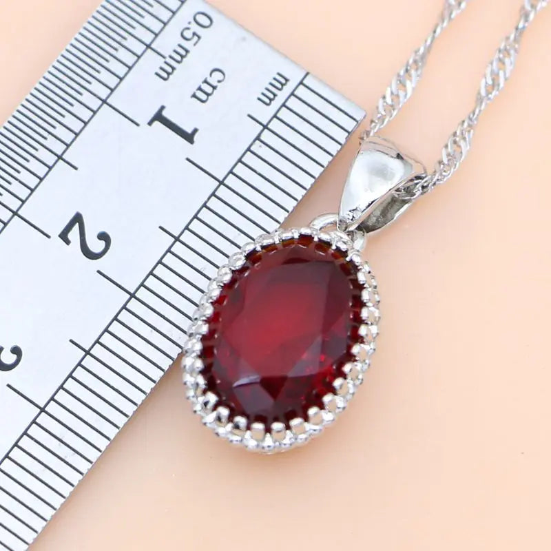 Ruby Red 925 Silver Jewelry Set Birthstone Jewelry Women Earrings/Pendant/Necklace/Rings/Bracelet Festival Valentine's Day Gift