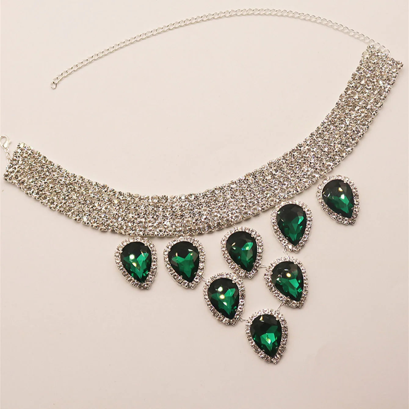 KIMLUD, Sparkling Exquisite Green Large Rhinestone Necklace Fashion Luxury Banquet Party Crystal Jewelry Necklace Wearing Accessories, green, KIMLUD APPAREL - Womens Clothes