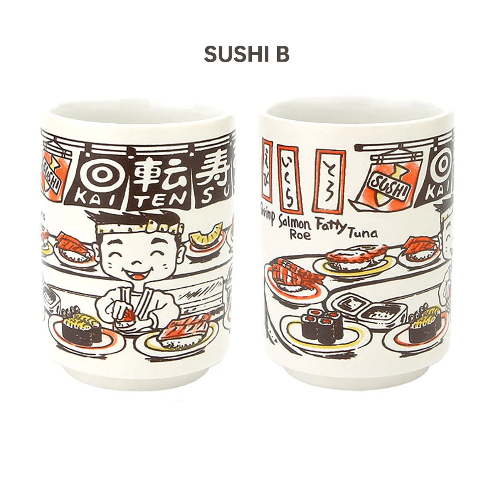 Japanese Impression Ceramic Mugs 300ml Tea Wine Sushi Sake Cup Funny Family Restaurant Decoration Travel Gift for Friends - KIMLUD