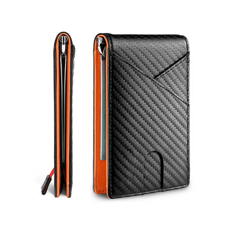 KIMLUD, DIENQI Carbon Fiber Rfid Slim Card Luxury Wallet Money Bag Men's Wallet Bifold Billfold, Orange, KIMLUD APPAREL - Womens Clothes