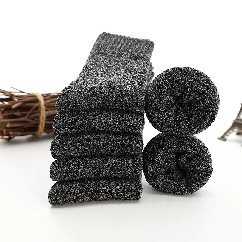 KIMLUD, 5pair Winter Thick Socks Men Super Thicker Solid Sock Striped Merino Wool Rabbit Socks Against Cold Snow Russia Winter Warm Sock, style 01 black, KIMLUD APPAREL - Womens Clothes