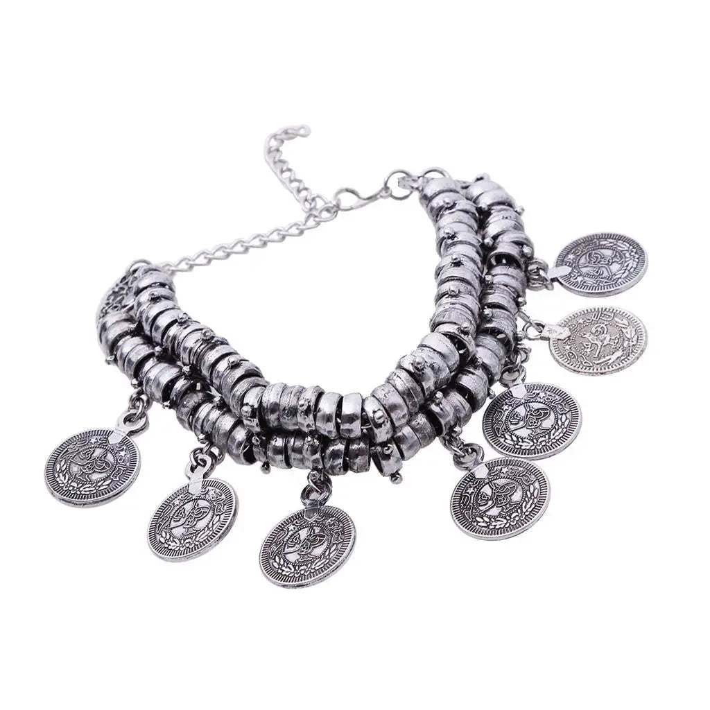 KIMLUD, Turkish Jewelry Bohemian Ethnic Vintage Silver Coin Bracelet Anklet, KIMLUD Womens Clothes