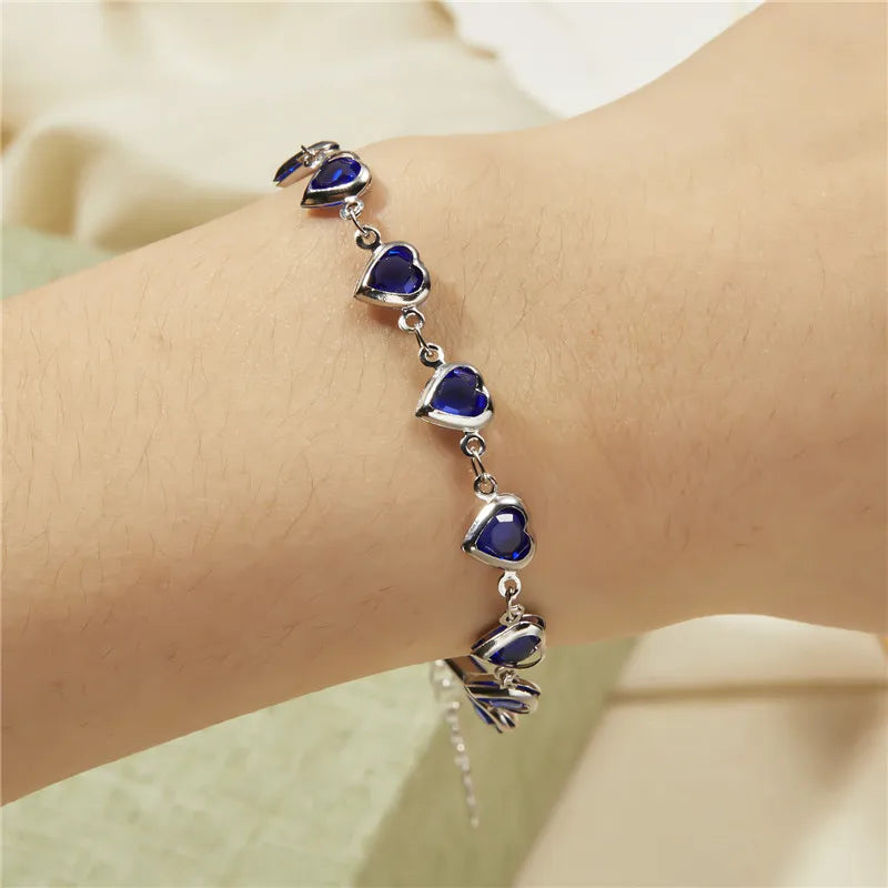 Exquisite Boho Candy Color Heart Shaped Crystal Bracelet for Women Fashion Charm Zircon Butterfly Pearl Metal Chain Bracelets