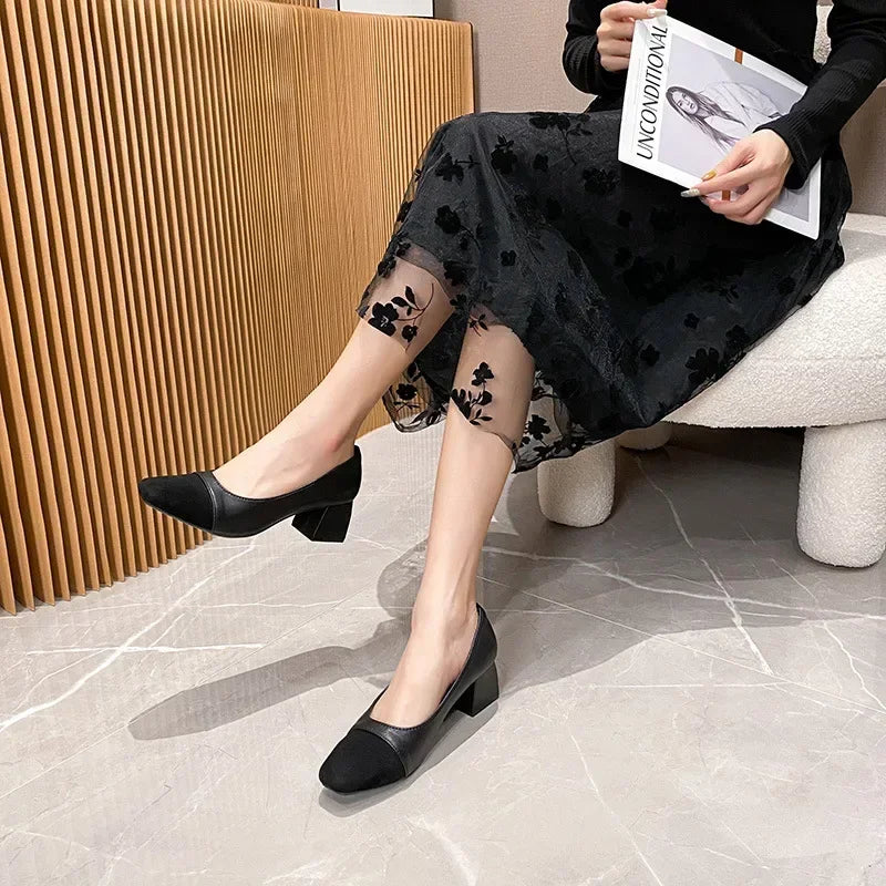 Women's High Heels Luxury Designer Shoes French Autumn New Slip on Casual Office Work Loafer Pumps Zapatillas Mujer 2024 - KIMLUD